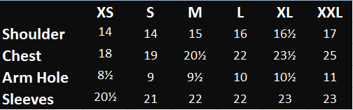 Size Chart for Shirt